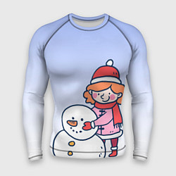 Рашгард мужской Девочка лепит снеговика, цвет: 3D-принт