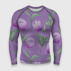 Мужской рашгард Фиолетовые тюльпаны с зелеными листьями