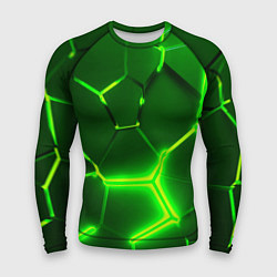 Мужской рашгард 3D ПЛИТЫ НЕОН NEON GREEN HEXAGON РАЗЛОМ