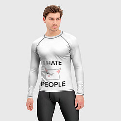 Рашгард мужской I hate people, дизайн с белым мемным котом, цвет: 3D-принт — фото 2