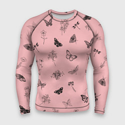 Рашгард мужской Цветочки и бабочки на розовом фоне, цвет: 3D-принт