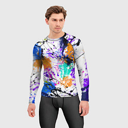 Рашгард мужской Брызги и мазки разноцветных красок на белом фоне, цвет: 3D-принт — фото 2