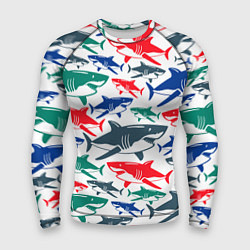 Рашгард мужской Стая разноцветных акул - паттерн, цвет: 3D-принт