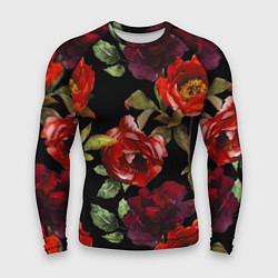 Рашгард мужской Цветы Нарисованные Розы На Чёрном Фоне, цвет: 3D-принт