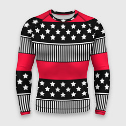 Рашгард мужской Red and black pattern with stripes and stars, цвет: 3D-принт