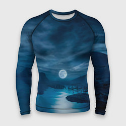 Рашгард мужской Пейзаж озера, берега и луны - Dear Esther, цвет: 3D-принт
