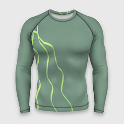 Рашгард мужской Абстрактные зеленые линии на фоне цвета хаки, цвет: 3D-принт