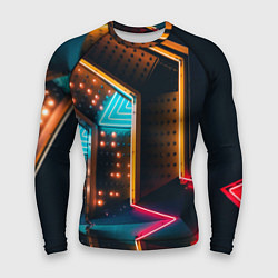 Рашгард мужской Неоновые огни на геометрических поверхностях, цвет: 3D-принт