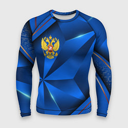Рашгард мужской Герб РФ на синем объемном фоне, цвет: 3D-принт