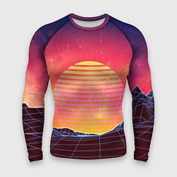 Рашгард мужской Абстрактные 3D неоновые горы на закате, цвет: 3D-принт