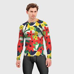 Рашгард мужской Цветочный яркий паттерн, цвет: 3D-принт — фото 2