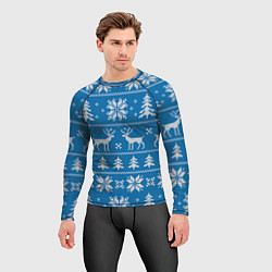 Рашгард мужской Рождественский синий свитер с оленями, цвет: 3D-принт — фото 2