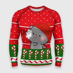 Рашгард мужской Серый котик - игра в снежки, цвет: 3D-принт