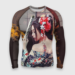 Мужской рашгард Японская девушка с самурайским мечом