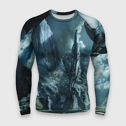 Рашгард мужской Сай-фай тёмные горы и корабль, цвет: 3D-принт