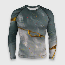 Рашгард мужской Абстрактный серо-белый туман и золотая краска, цвет: 3D-принт
