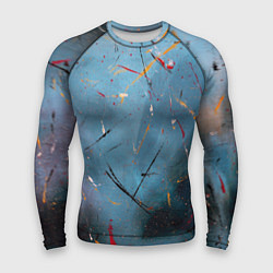 Рашгард мужской Тёмно-синий абстрактный туман и краски, цвет: 3D-принт