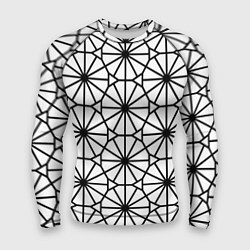 Рашгард мужской Абстрактный чёрно-белый треугольно-круглый паттерн, цвет: 3D-принт