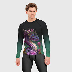Рашгард мужской Неоновый дракон с цветами, цвет: 3D-принт — фото 2