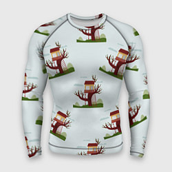 Мужской рашгард Домик на дереве, дуб на фоне облаков