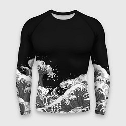 Рашгард мужской Японские волны на темном фоне, цвет: 3D-принт