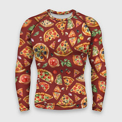 Рашгард мужской Кусочки пиццы ассорти - акварельный паттерн, цвет: 3D-принт