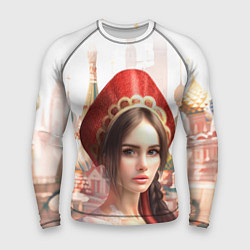Рашгард мужской Девушка в кокошнике с косой - кремль, цвет: 3D-принт