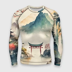 Рашгард мужской Японский пейзаж - акварель, цвет: 3D-принт