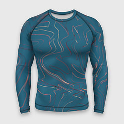 Рашгард мужской Бирюзовый линии абстракция, цвет: 3D-принт