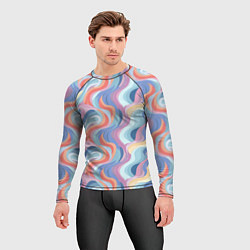 Рашгард мужской Абстрактные волны пастельные цвета, цвет: 3D-принт — фото 2