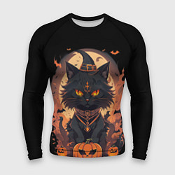 Мужской рашгард Черный кот в хеллоуине