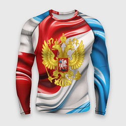 Рашгард мужской Герб России на фоне флага, цвет: 3D-принт