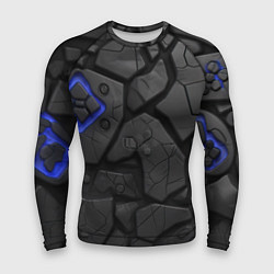 Рашгард мужской Черные плиты с синей вставкой, цвет: 3D-принт