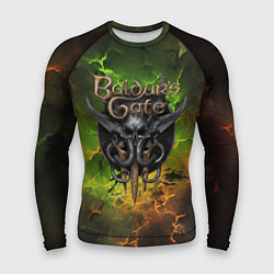 Мужской рашгард Baldurs Gate 3 logo dark green fire