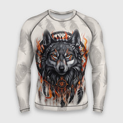 Рашгард мужской Волк и ловец снов с перьями, цвет: 3D-принт