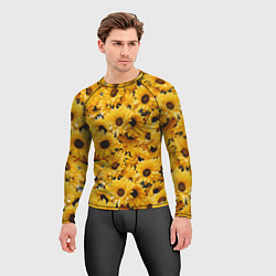 Рашгард мужской Желтые объемные цветы от нейросети, цвет: 3D-принт — фото 2