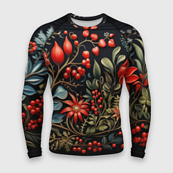 Рашгард мужской Новогодние ягоды и цветы, цвет: 3D-принт