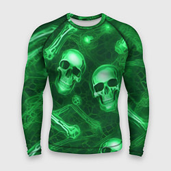 Рашгард мужской Зелёные черепа и кости, цвет: 3D-принт
