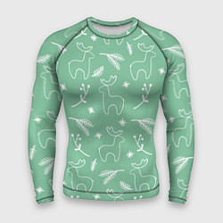 Рашгард мужской Зеленый рождественский узор с оленями, цвет: 3D-принт