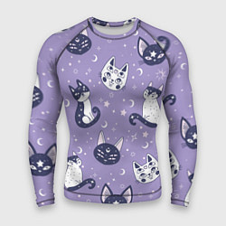 Мужской рашгард Мистические кошечки - паттерн фиолетовый