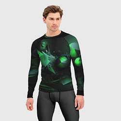 Рашгард мужской Геометрическая текстурная зеленая абстракция, цвет: 3D-принт — фото 2
