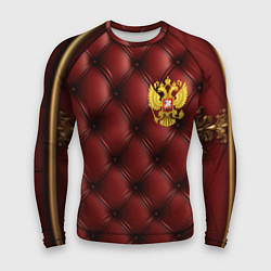 Рашгард мужской Золотой герб России на красном кожаном фоне, цвет: 3D-принт