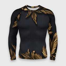 Рашгард мужской Золотые объемные листья на черном, цвет: 3D-принт