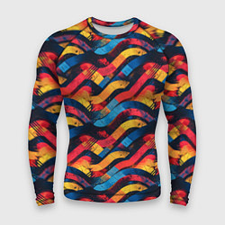 Рашгард мужской Разноцветные полосы волны, цвет: 3D-принт