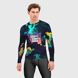 Рашгард мужской GTA 6 logo яркий неоновый камуфляжный стиль, цвет: 3D-принт — фото 2