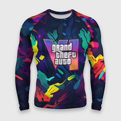 Рашгард мужской GTA 6 logo яркий неоновый камуфляжный стиль, цвет: 3D-принт