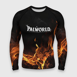 Мужской рашгард Palworld логотип на черном фоне с огнем