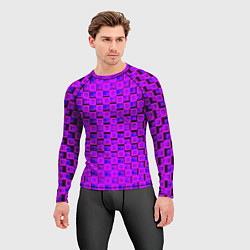 Рашгард мужской Фиолетовые квадраты на чёрном фоне, цвет: 3D-принт — фото 2