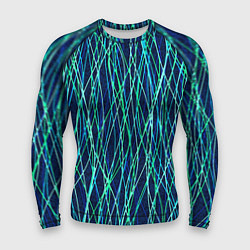 Рашгард мужской Тёмно-синий абстрактный неоновые линии, цвет: 3D-принт