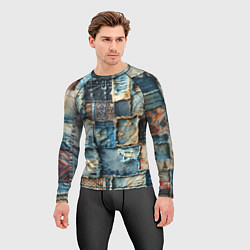 Рашгард мужской Деним пэчворк-ржавчина, цвет: 3D-принт — фото 2